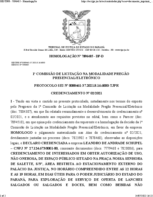 Homologação do Edital de Credenciamento 02/2021